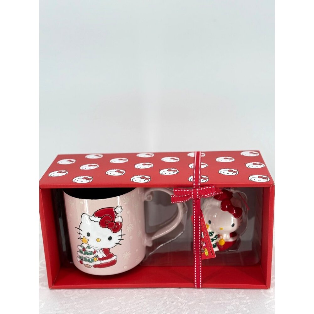 Hello Kitty Christmas Mug & Ornament Set Handcrafted Hand Painted Red Box